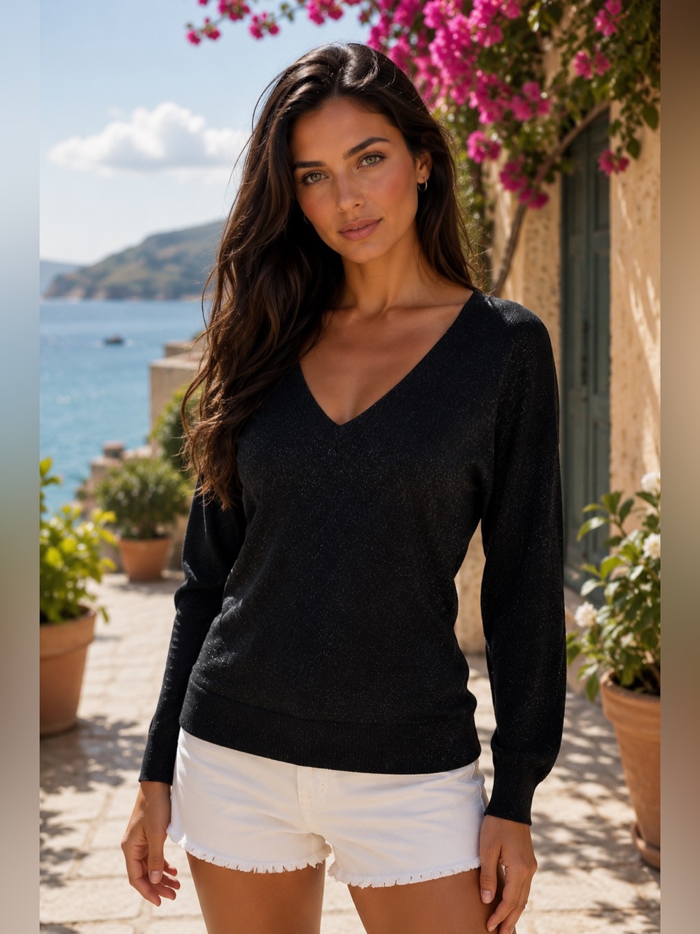 ✨ Lurex V-Neck Sweater – Black, Size S ✨